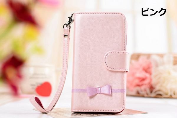 iphone6plus レザーケース アイフォン6プラス ケース iphone6splus レザーケース 手帳型 リボン ピンク拍卖