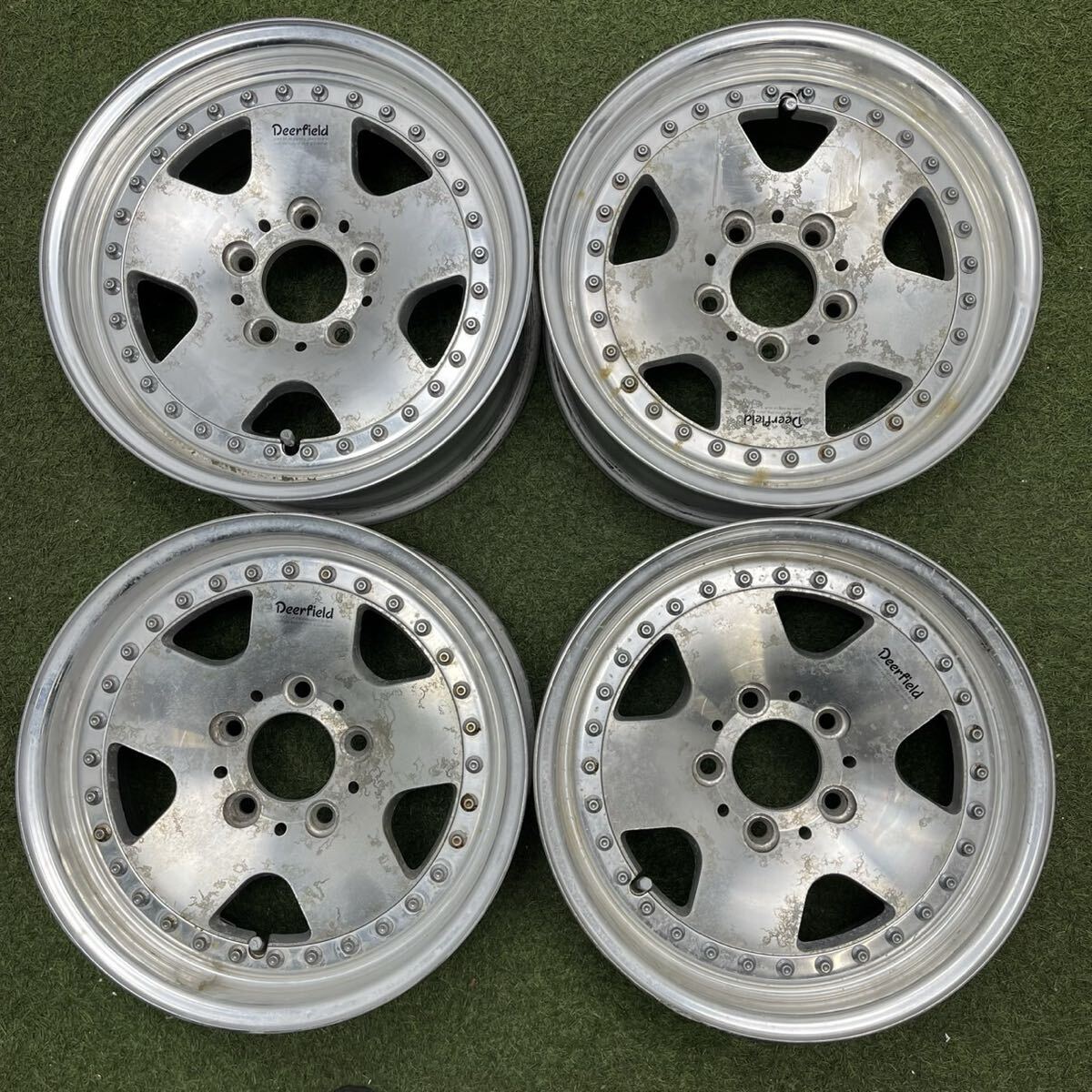 【1222】★深リム★15インチ 7.0JJ WORK Deerfield ワーク 15×7.0JJ ET+24 PCD114.3 5穴 ハブ径75 中古アルミホイール4本拍卖