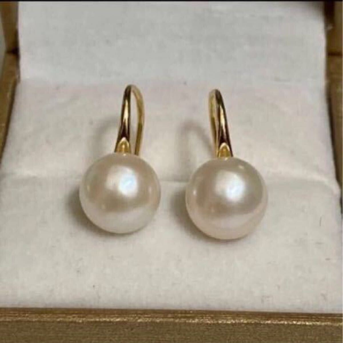 天然真珠ピアス k18GP アレルギー対策 9.5-9mm クリーム系ホワイトac12拍卖