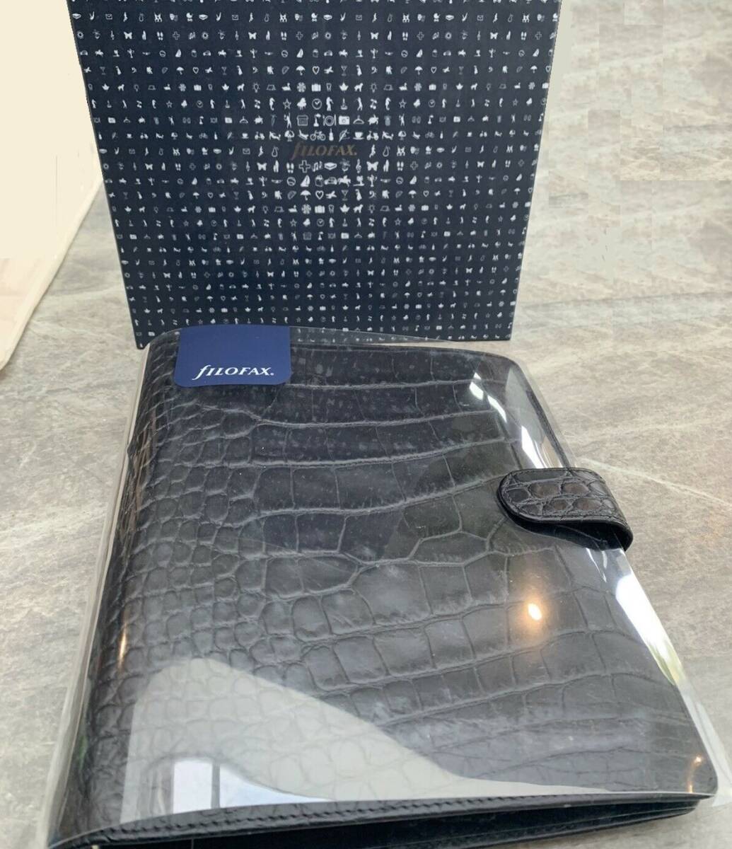 定価4.4万円 最高級カーフ 革製 クロコ ファイロファックス クラシック クロック A5 黒 手帳2025年ダイアリー付 正規拍卖