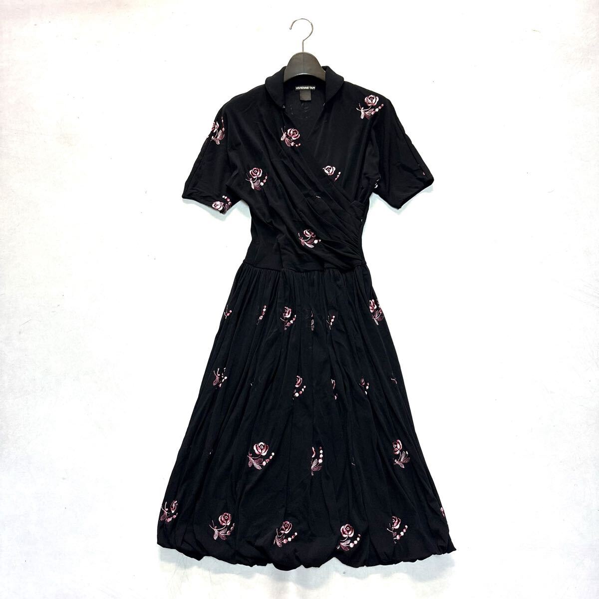 E ■ 希少 90's ビンテージ !! '刺繍総柄' VIVIENNE TAM ヴィヴィアンタム 半袖 NYLON ロング ワンピース 0 レディース 婦人服 トップス 拍卖
