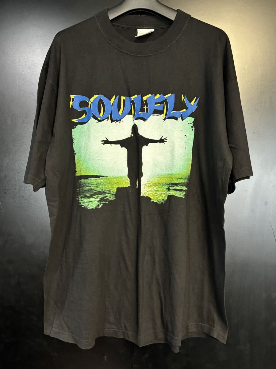 激レア90'S当時物 SOULFLY Tシャツ ヴィンテージ サイズXL ブラック ソウルフライ コピーライト オフィシャル拍卖