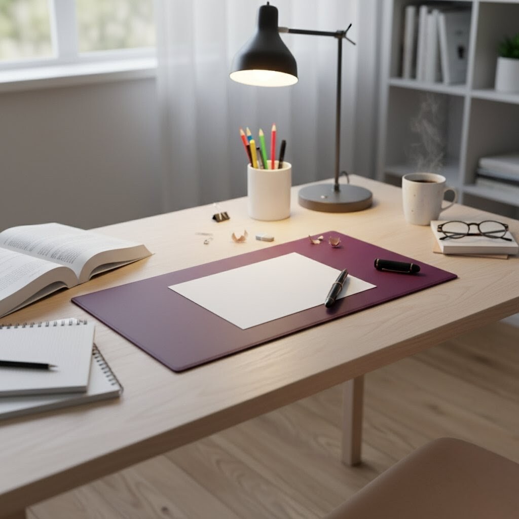 送料込み★かばん屋さんの牛革小さめレザーデスクマットI型★バーガンディ ワイン★本革 牛革 学習机 受付などに拍卖