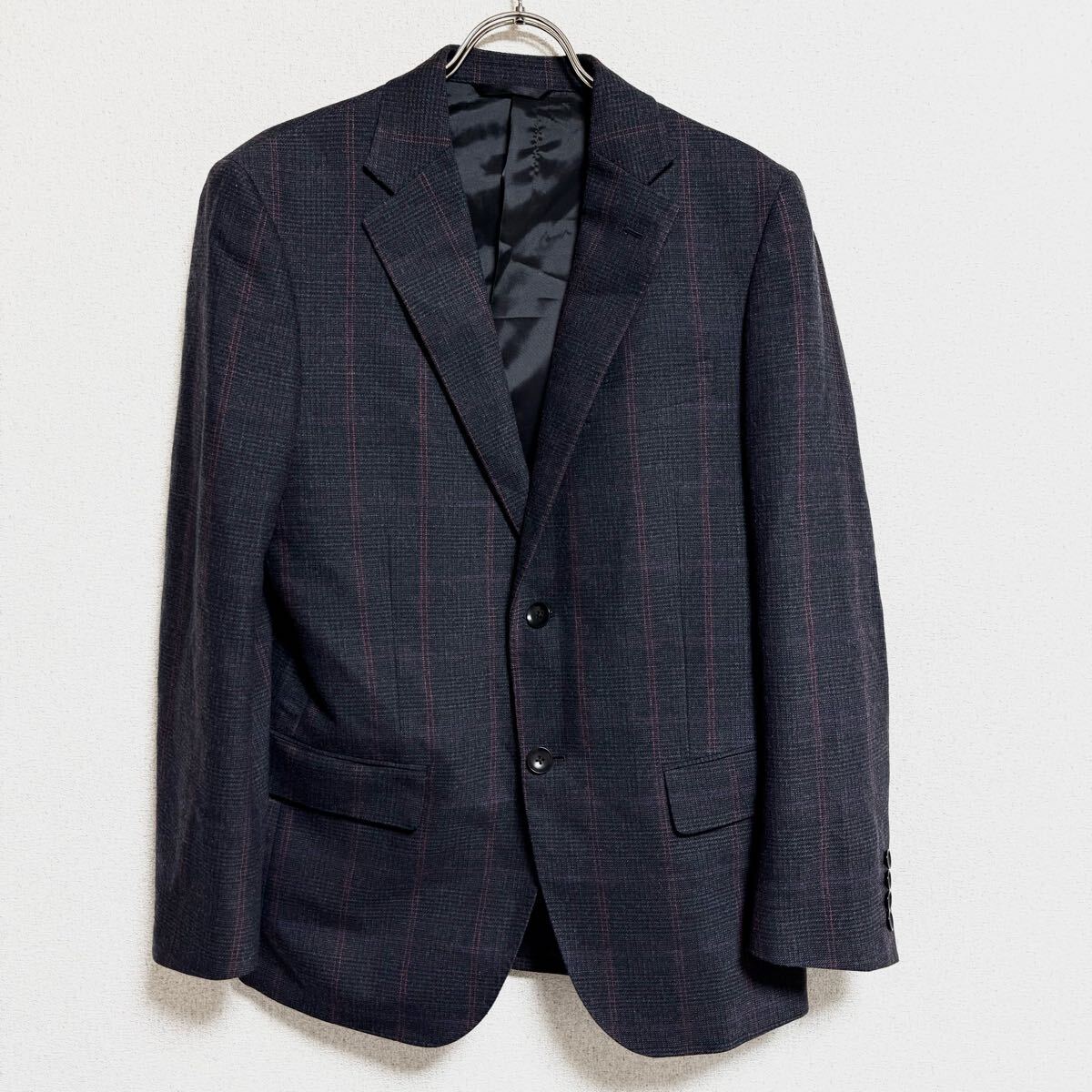 HIROKO KOSHINO homme ヒロココシノオム シングルテーラードジャケット ブレザー チェック ブラック系 メンズ サイズ M *71拍卖