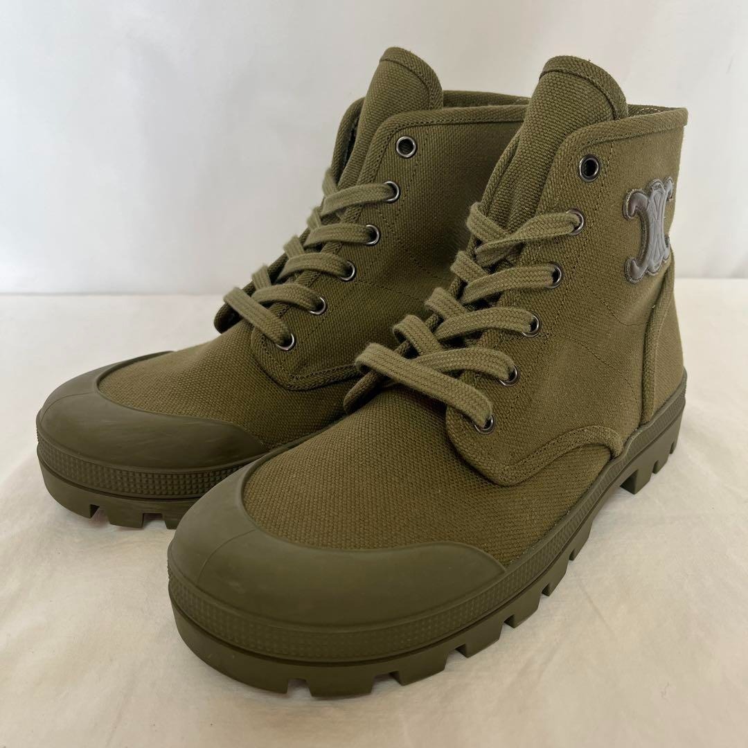 CELINE トリオンフ ハイカット スニーカー カーキ38 キャンバス拍卖