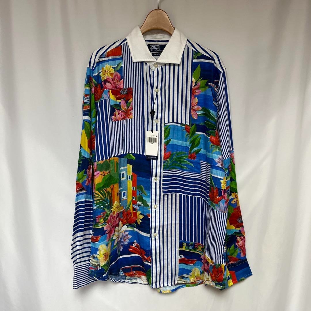 未使用品 ポロラルフローレン リネン パッチワークシャツ L アロハ拍卖