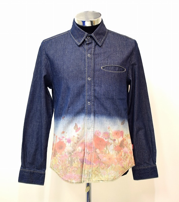 glamb(グラム)Evelyn denim SHIRT エヴェリンデニムシャツ L/S 長袖 フラワープリント フローラル INDIGO 1 GB0118/SH04 グラデーション拍卖