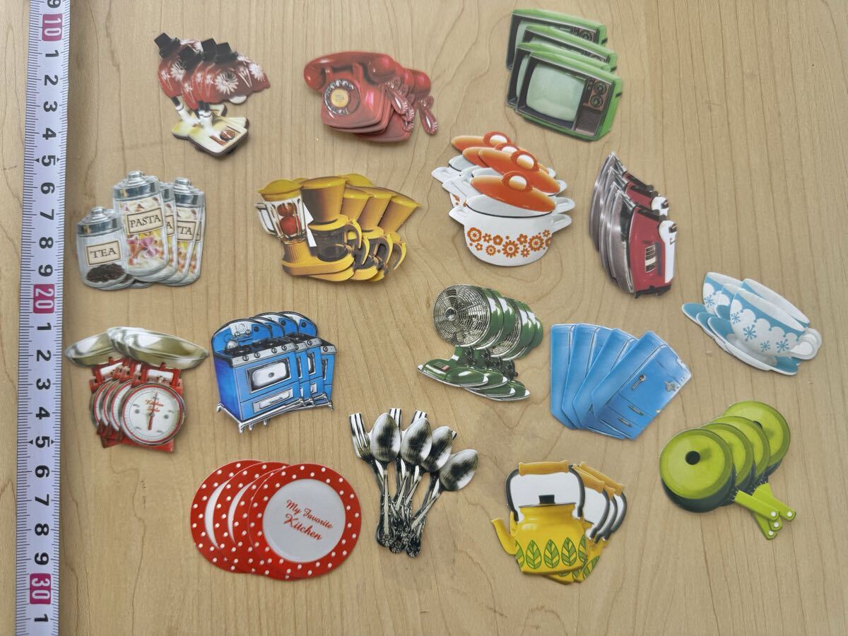 レトロキッチン調デザイン ダイカットフレークシール まとめて64枚セット 未使用品拍卖