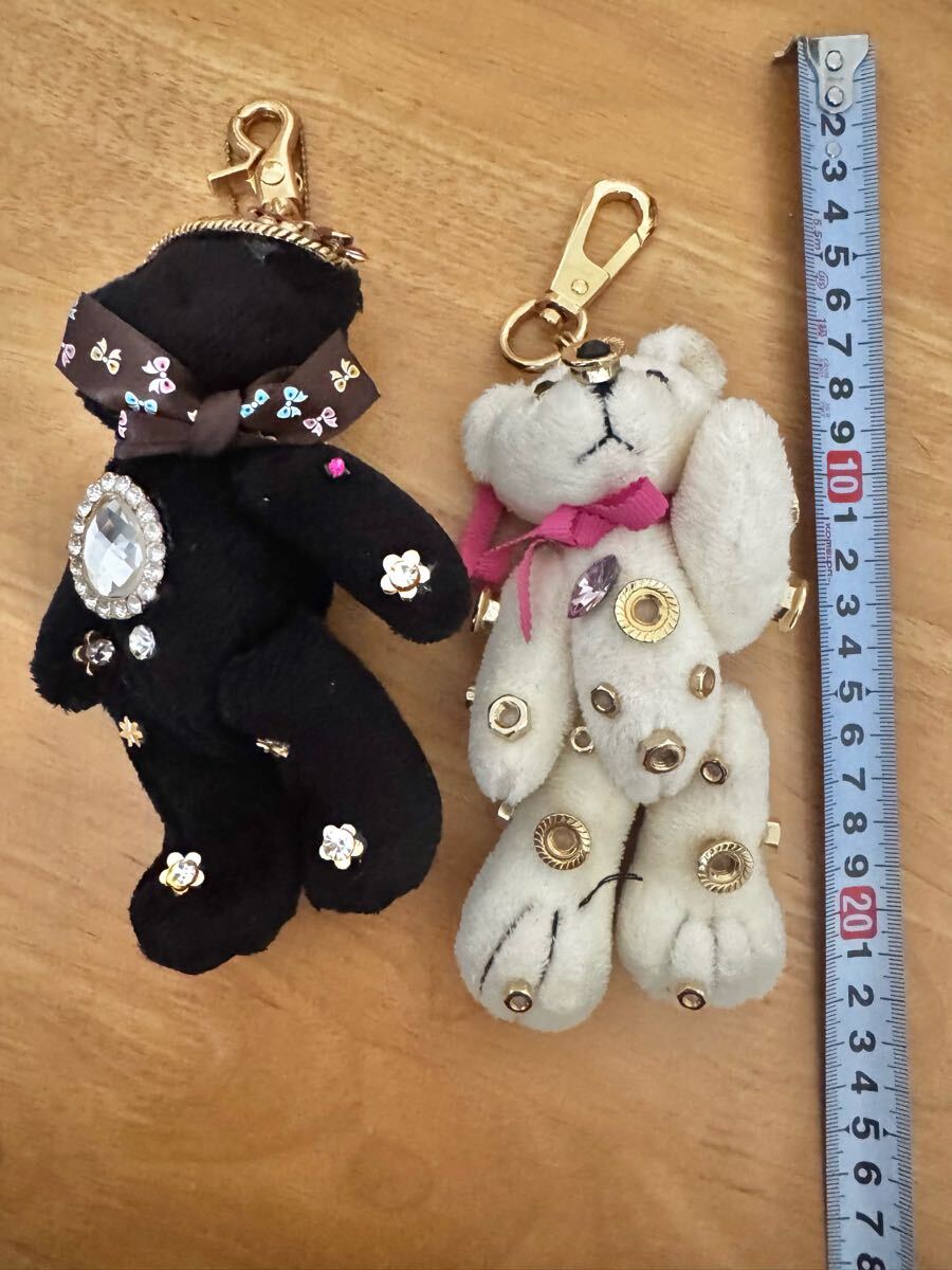 くま ベア ぬいぐるみキーホルダー バッグチャーム バッグアクセサリー デコアクセ ラインストーンパーツ付き拍卖