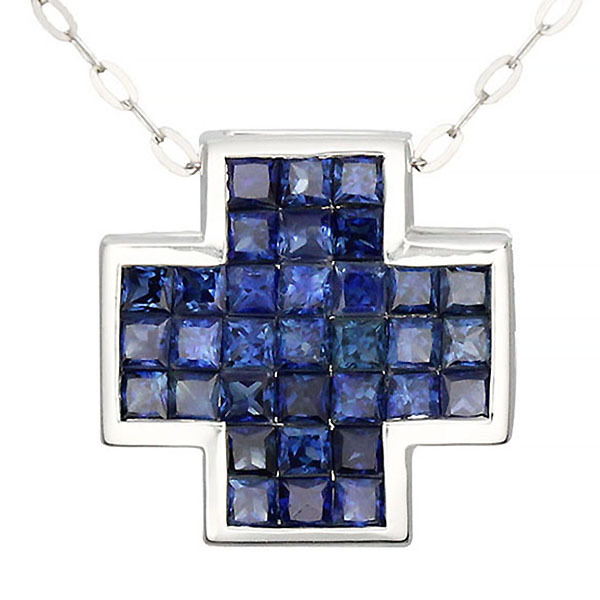 K18WG クロス サファイア ネックレス 46cm レディース ミステリーセッティング 宝石 ジュエリー アクセサリー 女性 レディース ブランド拍卖