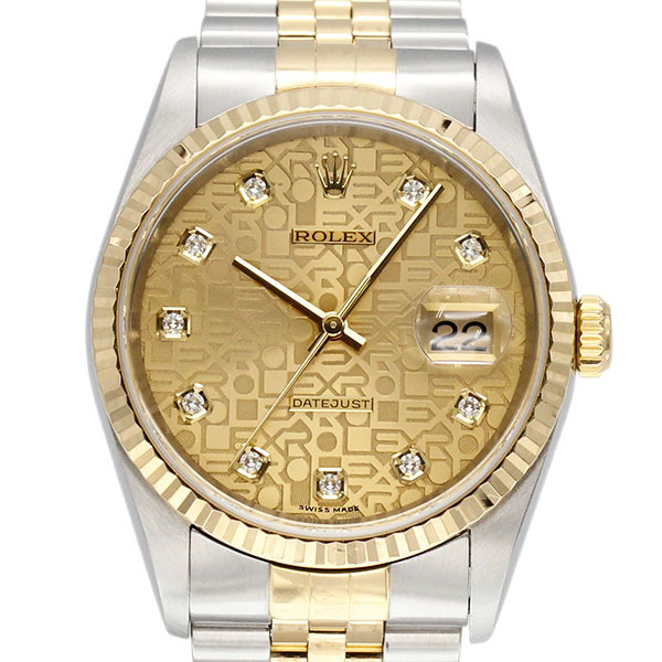 ロレックス ROLEX デイトジャスト 16234G シャンパン彫りコン文字盤 Y番 SS/YG 10Pダイヤ メンズ腕時計 自動巻き コンビ 男性 ブランド拍卖