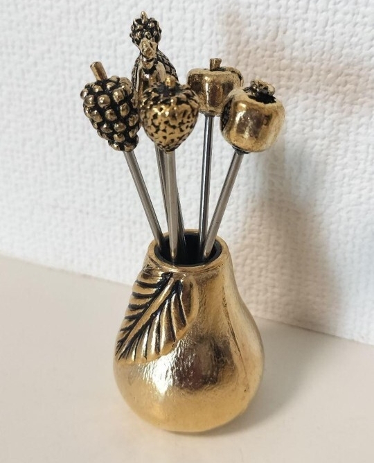 フルーツピック カクテルピック 洋梨型 6本入り ゴールドカラー 【未使用】拍卖