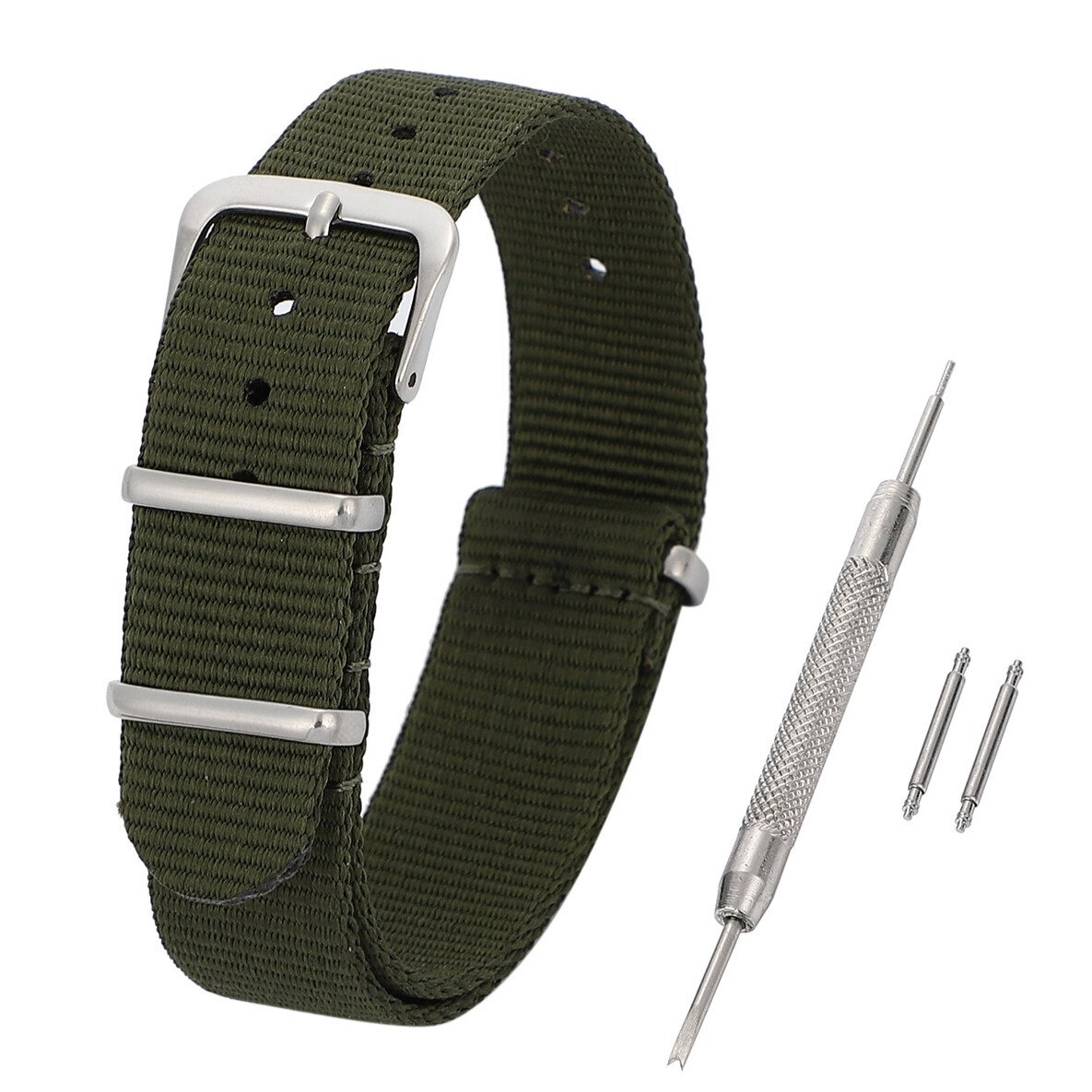 時計ベルト ナイロン NATO モスグリーン 14mm 交換 バネ棒外し&バネ棒2本付拍卖