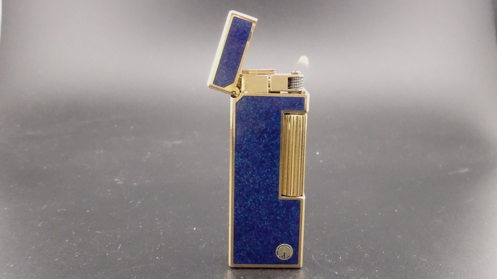 ◆◇【着火OK】艶やかな青石目 希少柄 DUNHILL ダンヒル ラピスブルー ローラー ガス ライター ⑭◇◆拍卖