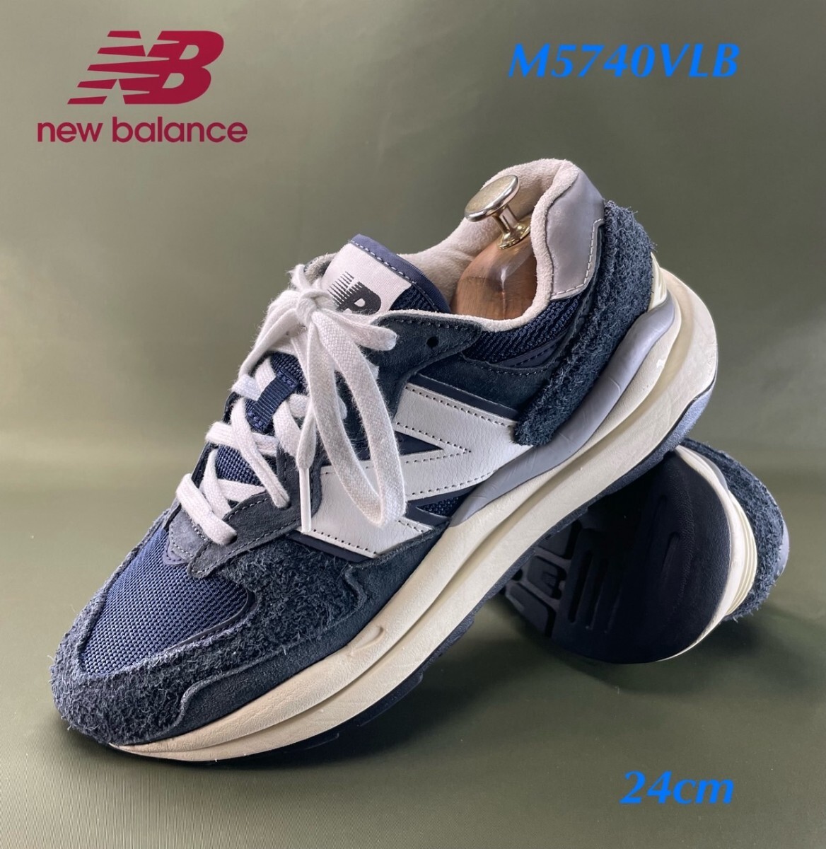 名機降臨!定14300円!名作カレッジネイビー!チャンキーソール!ニューバランス【ML5740VLB 】スニーカー!紺×白×灰 希少24cm/US6拍卖