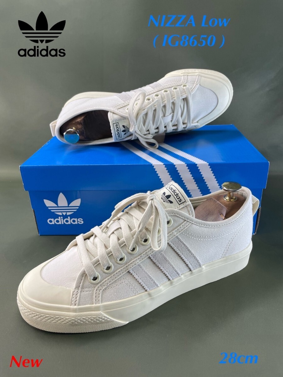 名機降臨!定8800円/未使用品!80'復刻生成ホワイト!生産終了サンドストライプ!アディダス【ニッツァLow】スニーカー!白×灰 28cm/US10拍卖