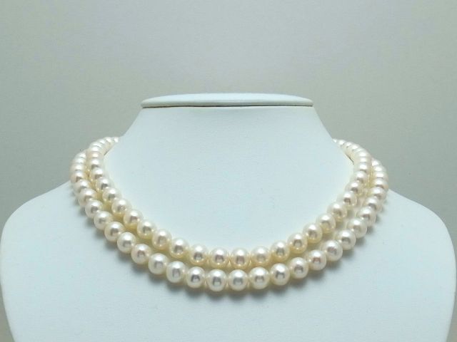 本真珠ネックレス(湖水)2連8.0~9.0㎜☆高級☆新品拍卖