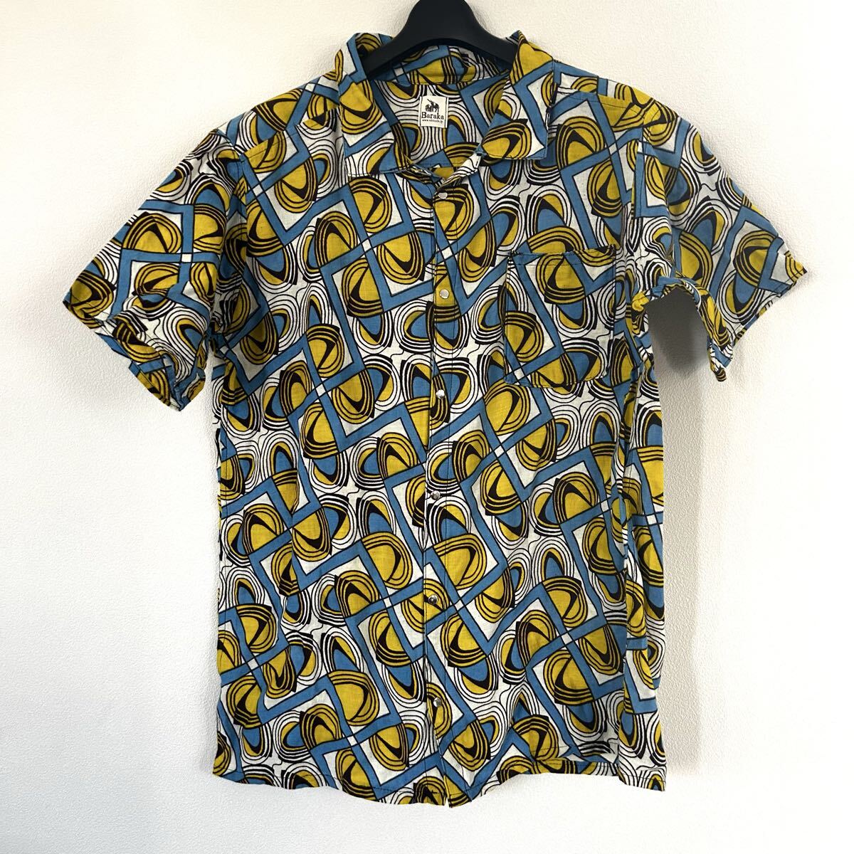バラカ Baraka アフリカンシャツ キテンゲ 連続柄 プリント 半袖シャツ ポケット 綿 美品拍卖