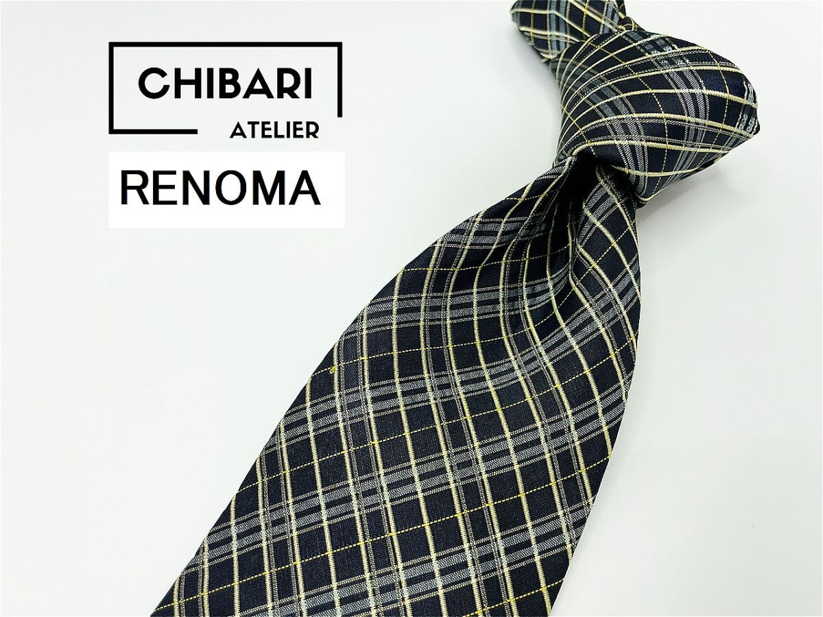【美品】RENOMA レノマ チェック柄 ネクタイ 3本以上 送料無料 メンズ ネイビー 0804086拍卖