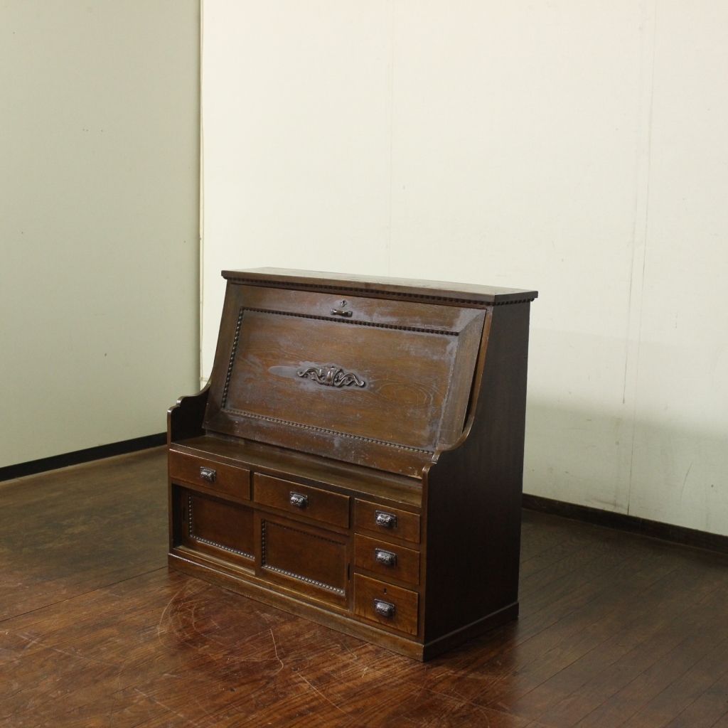 新入荷!昭和レトロ 古い木製ライティングデスク 帳場机本棚テーブル作業台レトロ座机和家具日本家屋古家具古道具アンティーク拍卖