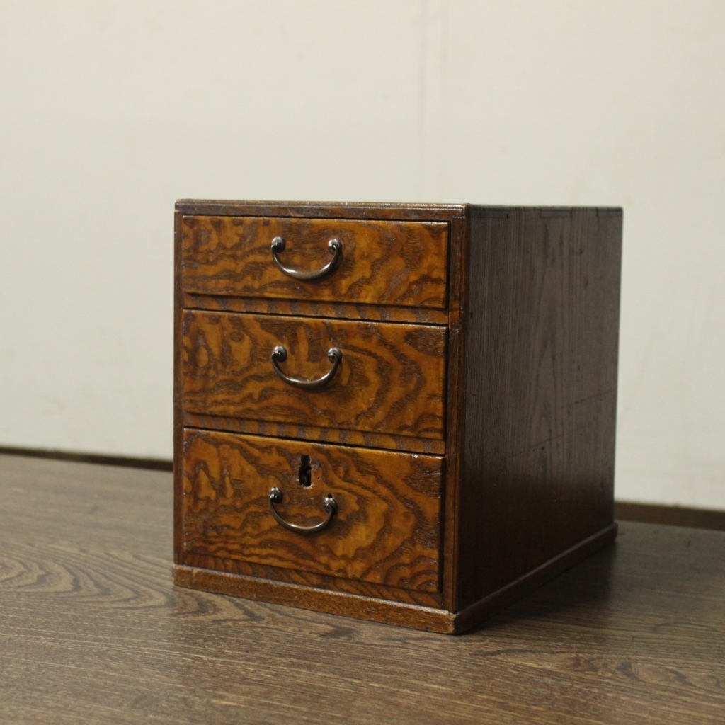 杢模様の素敵な引出し収納 タモ材 レターケース 収納 古民家 小抽斗 什器 古家具 古道具 小物入れ アンティーク 薬箱 昭和レトロ拍卖