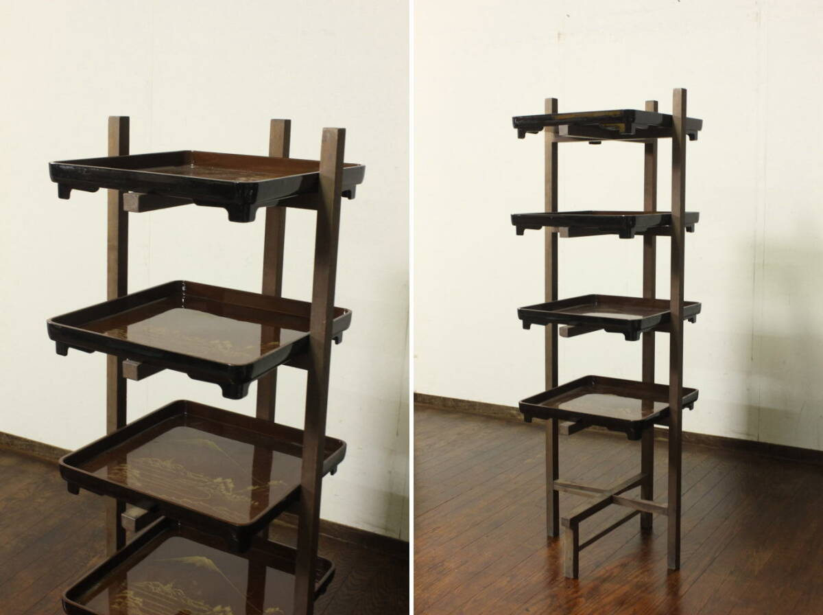 レトロアンティーク 古い木製お膳棚 オープンラック飾り棚配膳台折畳みラックカフェショーケース古民家展示棚店舗什器昭和レトロ拍卖