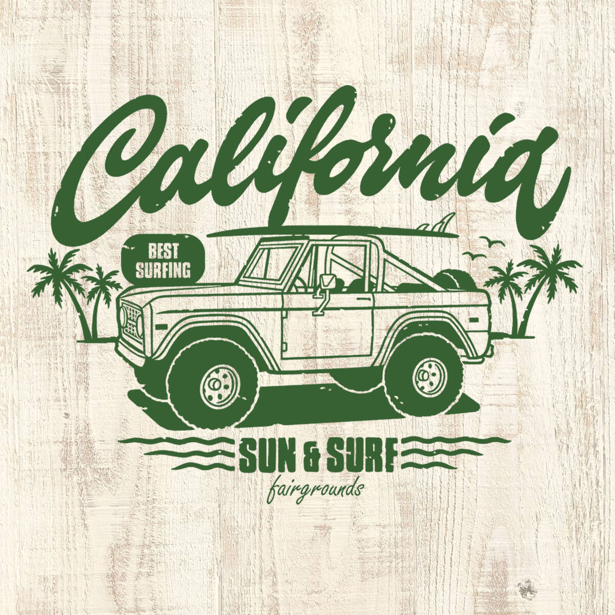 ■SUN & SURF Tシャツ■Lサイズ(ホワイトxグリーン)カリフォルニア アメ車 フォード ブロンコ サーフィン サ-フ FORD BRONCO拍卖