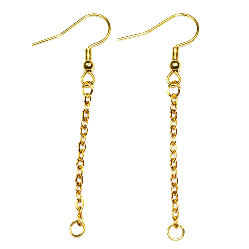 アクセサリーパーツ 金具 チェーン付き ロングフック ステンレス ピアス 金色 ゴールドカラー 1ペアー入り CT187拍卖
