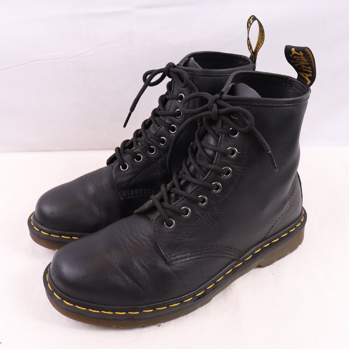 ドクターマーチン UK8/26.5cm~27.0cm/8ホール 黒 ブラック レザー ブーツ メンズ DR.Martens 中古 古着 dh4266拍卖