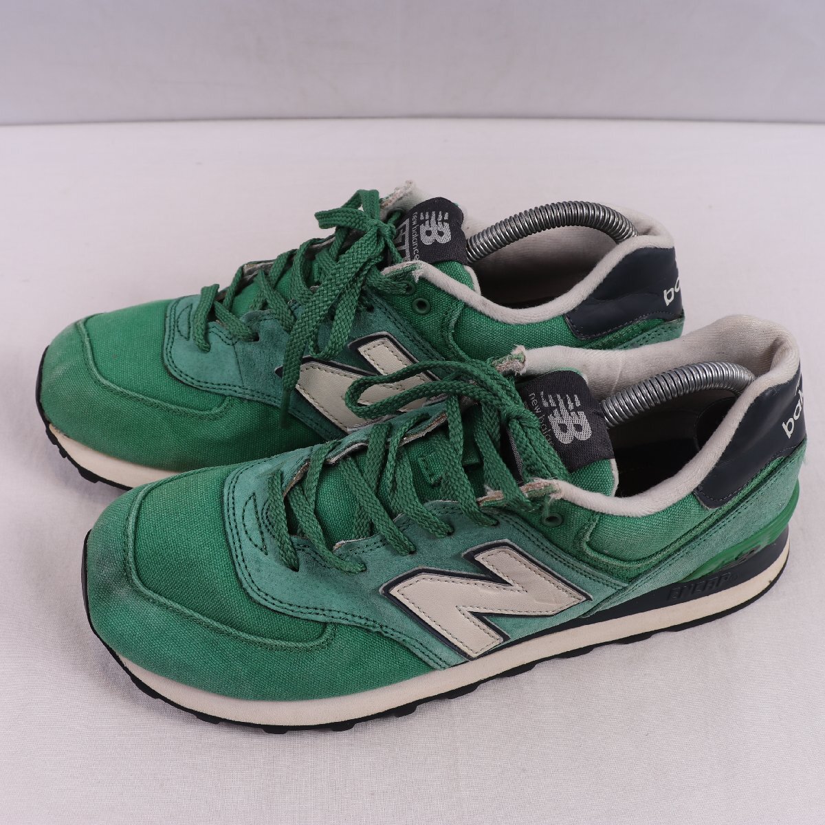 574 ニューバランス 26.5cm/new balance 緑 グリーン 白 ホワイト 紺 ネイビー 中古 古着 メンズ スニーカー yy6740拍卖