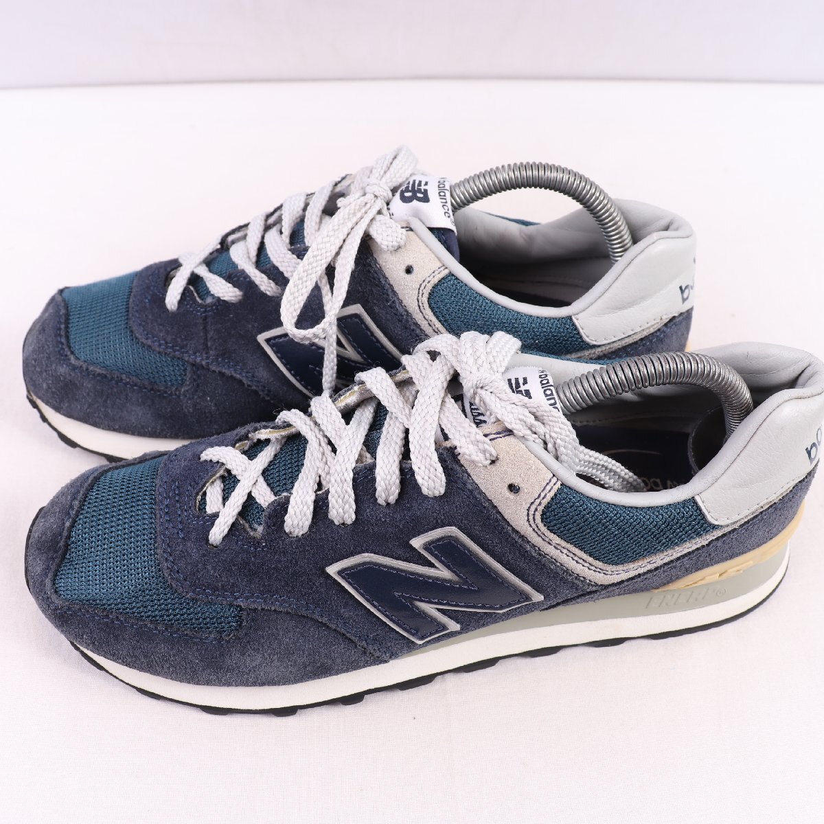 574 ニューバランス 26.0cm/new balance 紺 ネイビー ブルーグリーン 灰 グレー 中古 古着 メンズ スニーカー yy6738拍卖