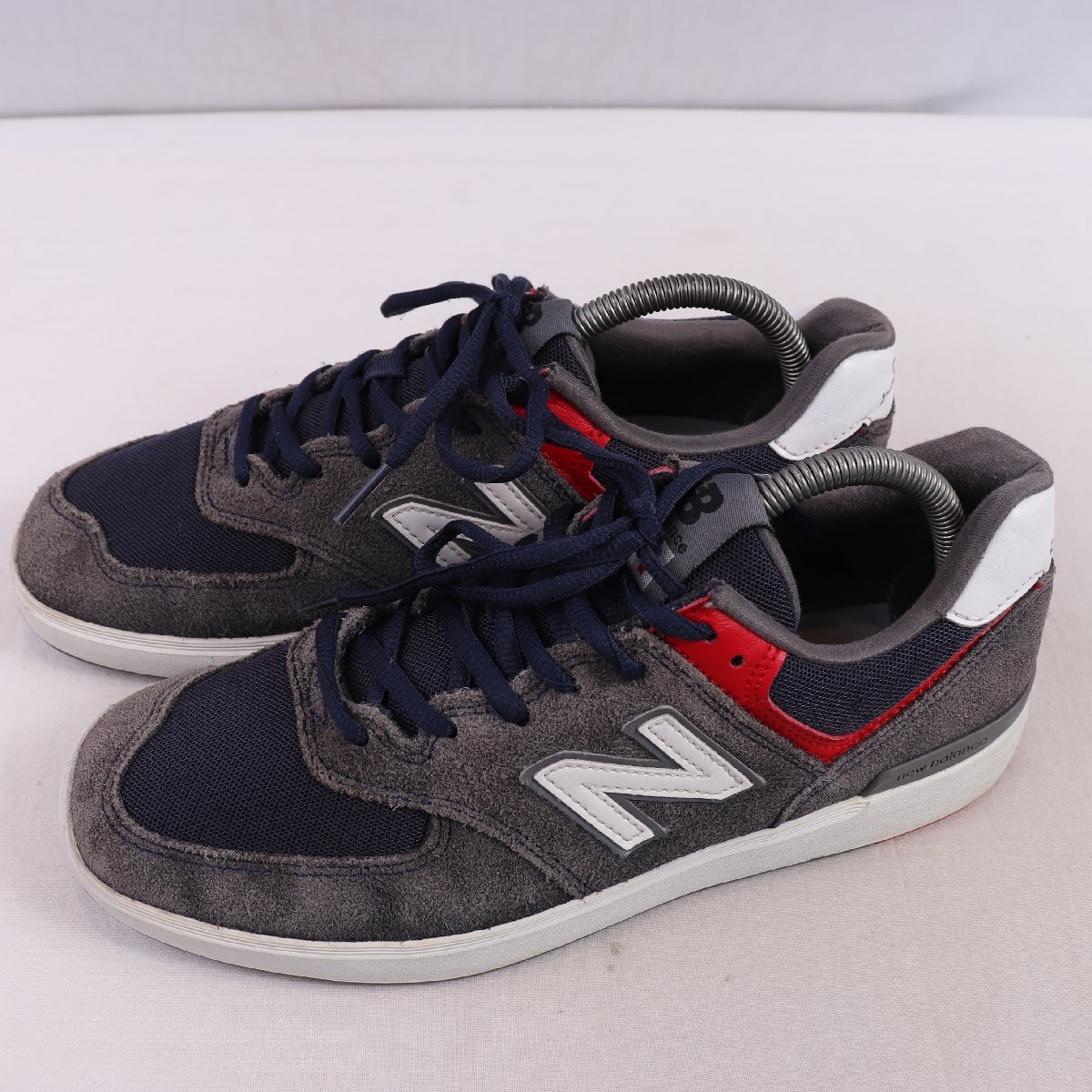 574 ニューバランス 25.5cm/new balance 紺 ネイビー 灰 グレー 赤 レッド 中古 古着 メンズ スニーカー yy6835拍卖