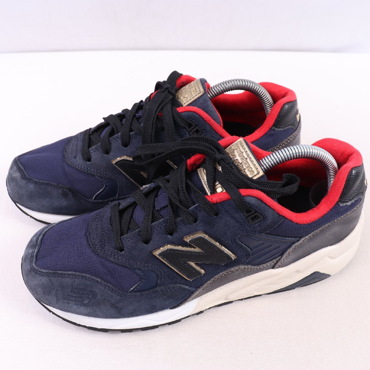 580 ニューバランス 25.5cm/new balance 紺 ネイビー 赤 レッド 濃灰 ダークグレー 中古 古着 メンズ スニーカー yy6845拍卖