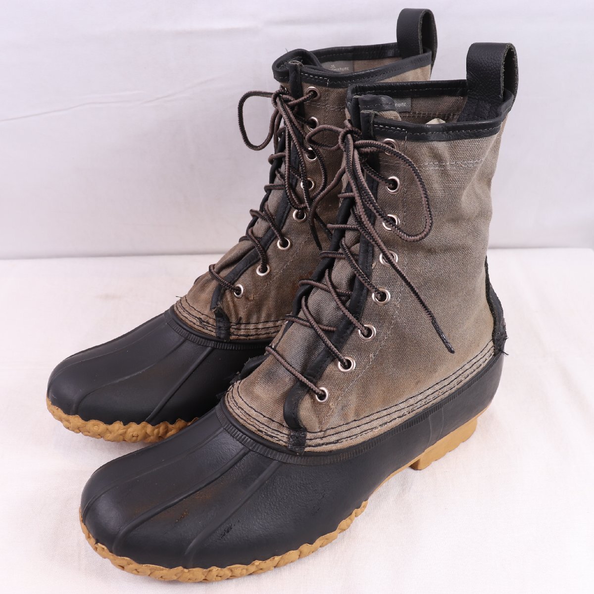 USA製 ビーンブーツ US 9 / 27.0cm 位 灰×黒 キャンバス×レザー アメリカ製 LLビーン L.L.Bean ハンティング アウトドア 中古 bb1072拍卖