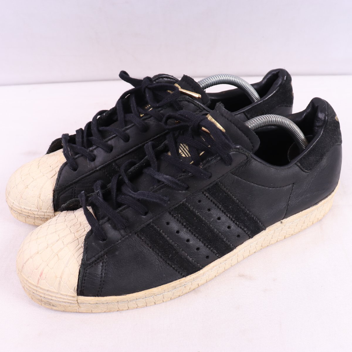 SUPERSTAR 27.5cm/adidas スーパースター アディダス スニーカー 黒 ブラック 白 金ベロ 中古 古着 レディース ad6750拍卖