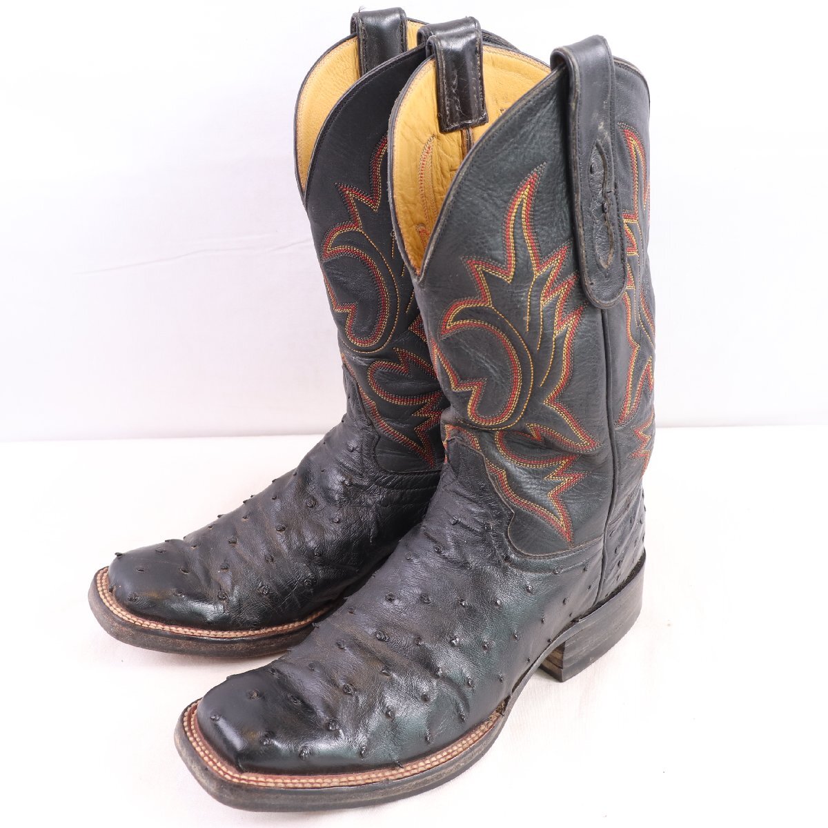 オーストリッチ 7 1/2 位 / 実寸 25.0cm 位 ヴィンテージ ウエスタンブーツ 刺繍 カウボーイ cowboy boots / メンズ 中古 eb1962拍卖