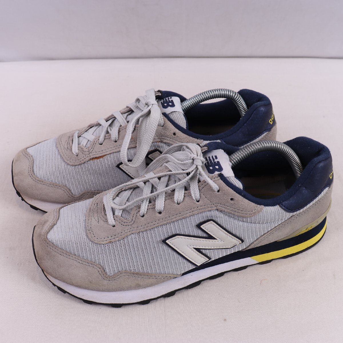 515 ニューバランス 27.0cm/new balance 灰 グレー 白 ホワイト 紺 ネイビー 黄色 イエロー 中古 古着 メンズ スニーカー yy6988拍卖