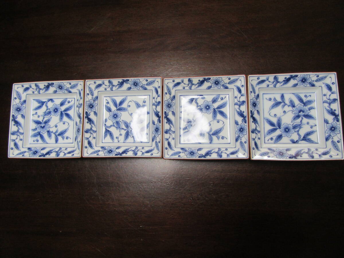 ★たち吉★花柄 角皿★4枚セット★和食器 皿★用途いろいろ☆未使用☆拍卖