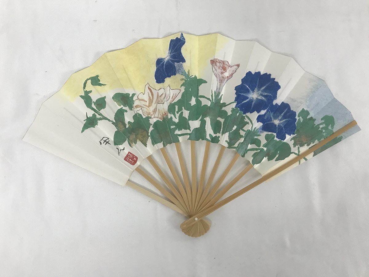 新品■工藤甲人 朝顔 扇子 約27cm×41cm 未使用 平塚八幡宮記念品★送料無料拍卖