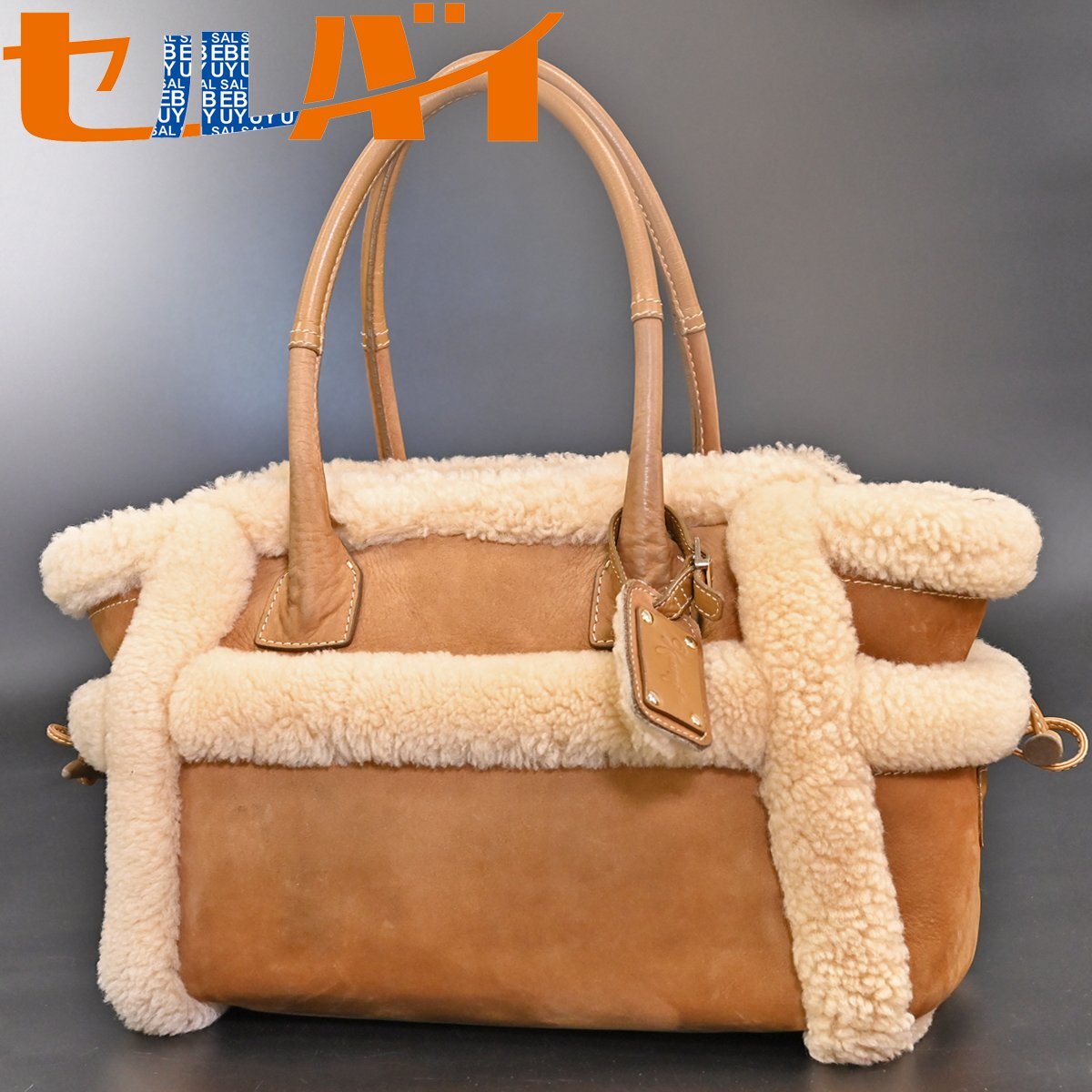 本物 美品 銀座かねまつ 最高級ラムムートンレザー ステッチ ハンドバッグ 総裏地ロゴ トートバッグ ネームタグ GINZA KANEMATSU拍卖