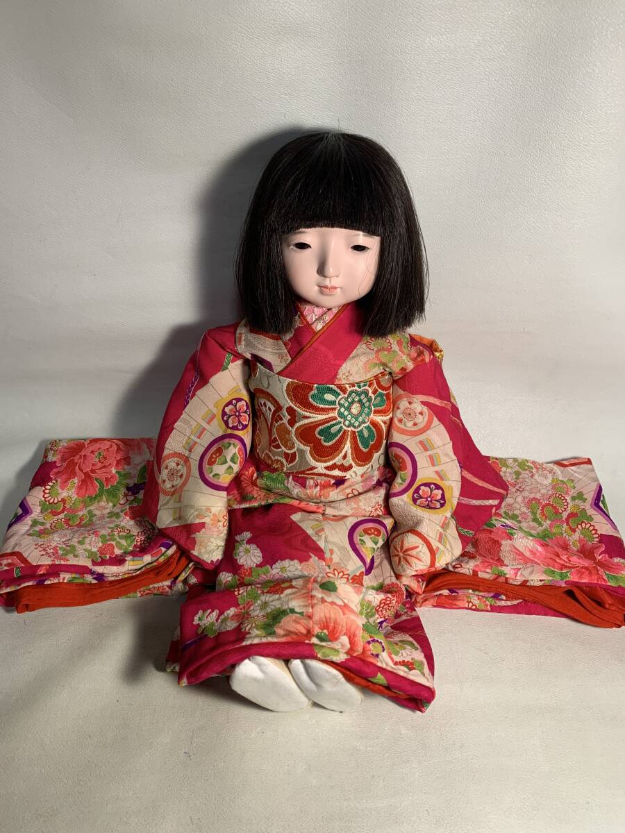 市松人形 女の子 工房朋 春幸 全長約53cm お座り姿 赤着物 日本人形 /25091941拍卖