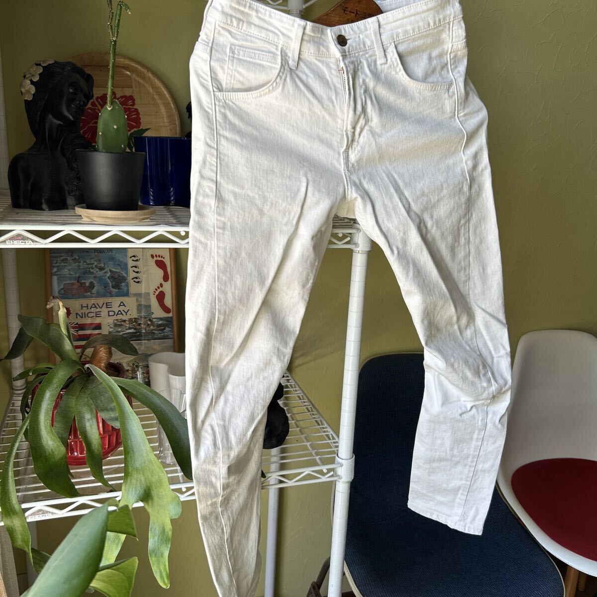 日本製 Lee ストレッチジーンズ 白 W74拍卖