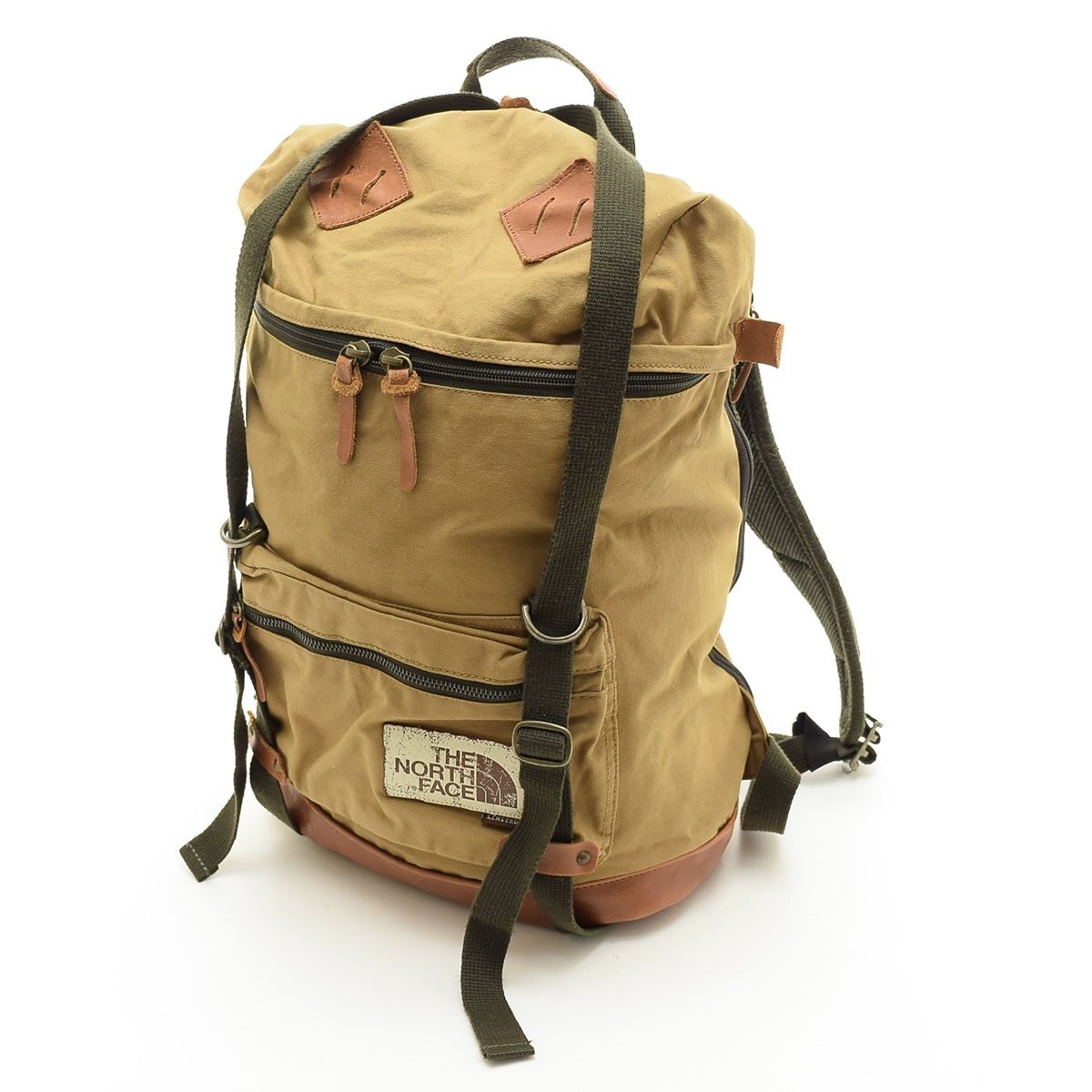 ◆561663 THE NORTH FACE ノースフェイス バックパック デイパック リュックサック キャンバス レザー メンズ ベージュ ブラウン拍卖