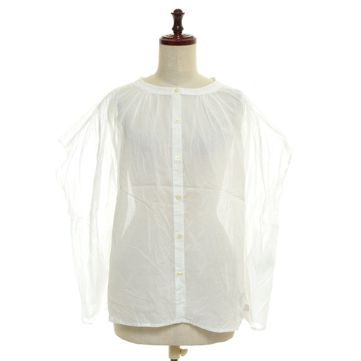 ◇530098 未使用品 Lugnoncure ルノンキュール キャン ◇ノーカラーギャザーブラウス フレンチスリーブ サイズF 20ss レディース拍卖