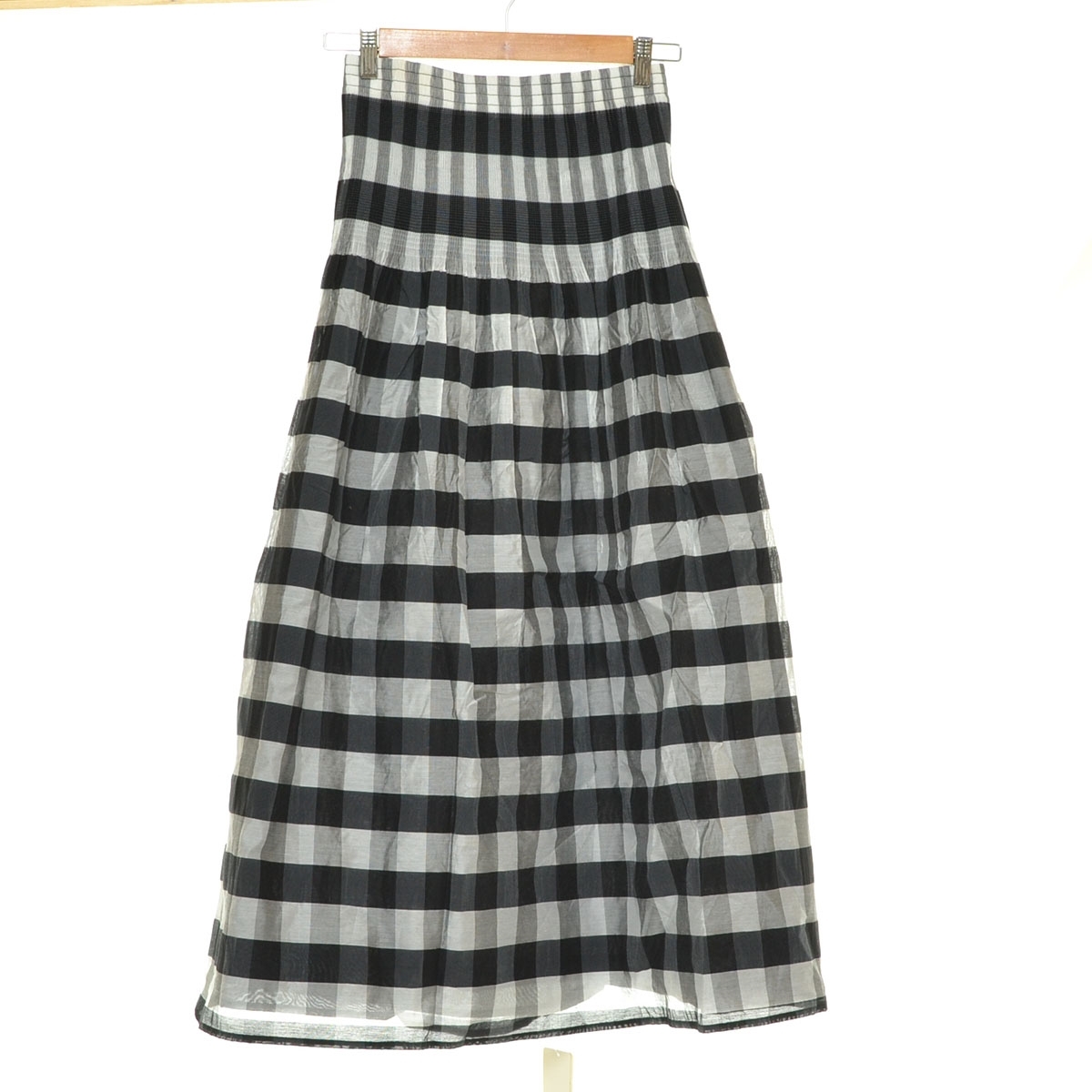 ■560032 未使用品 cepo セポ ロングスカート ●チェック&ストライプ リバーシブルフレアースカート サイズM レディース ブラック ホワイト拍卖