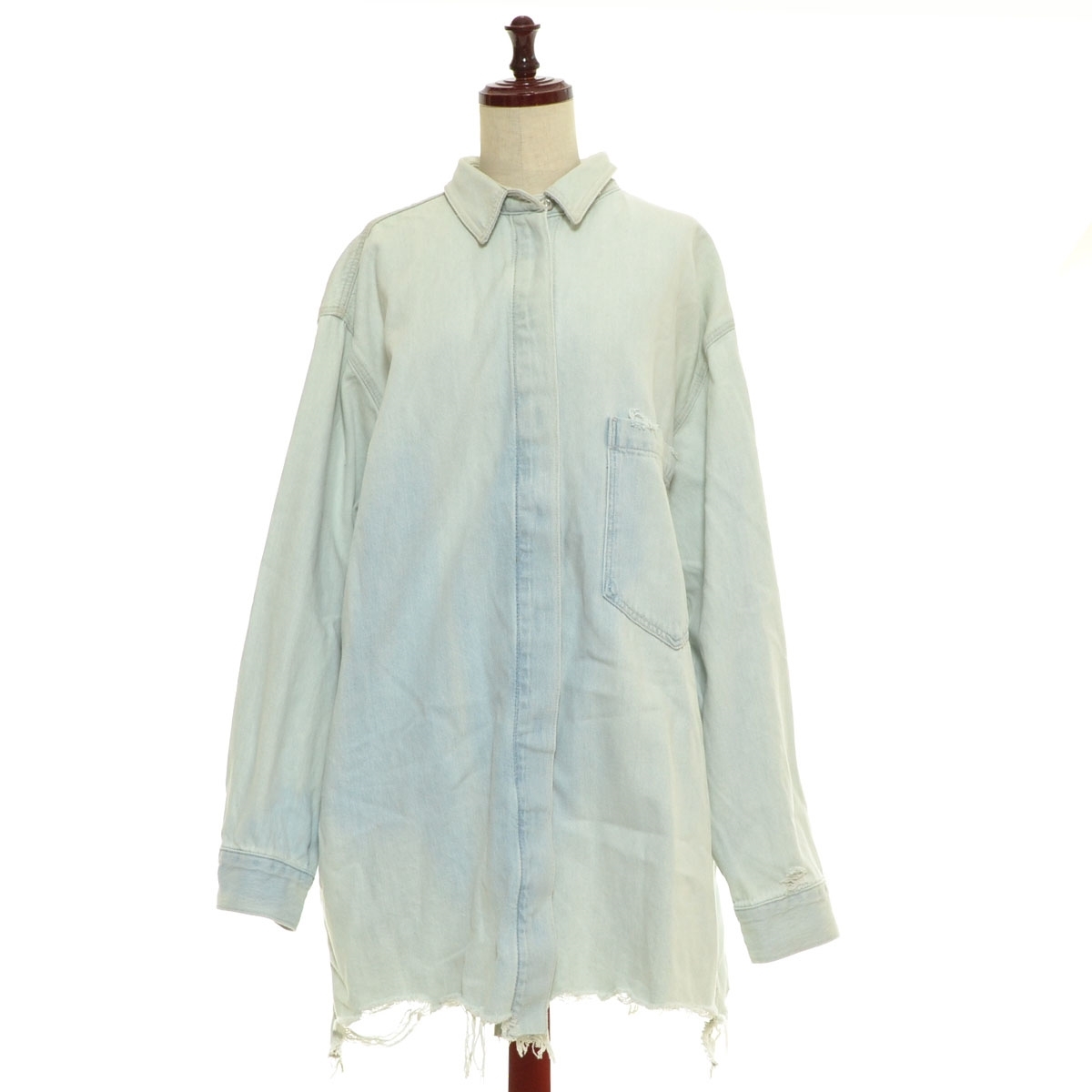 ■559575 ZARA ザラ デニムジャケット ●ダメージ加工オーバサイズシャツJK サイズM-L レディース ライトブルー拍卖