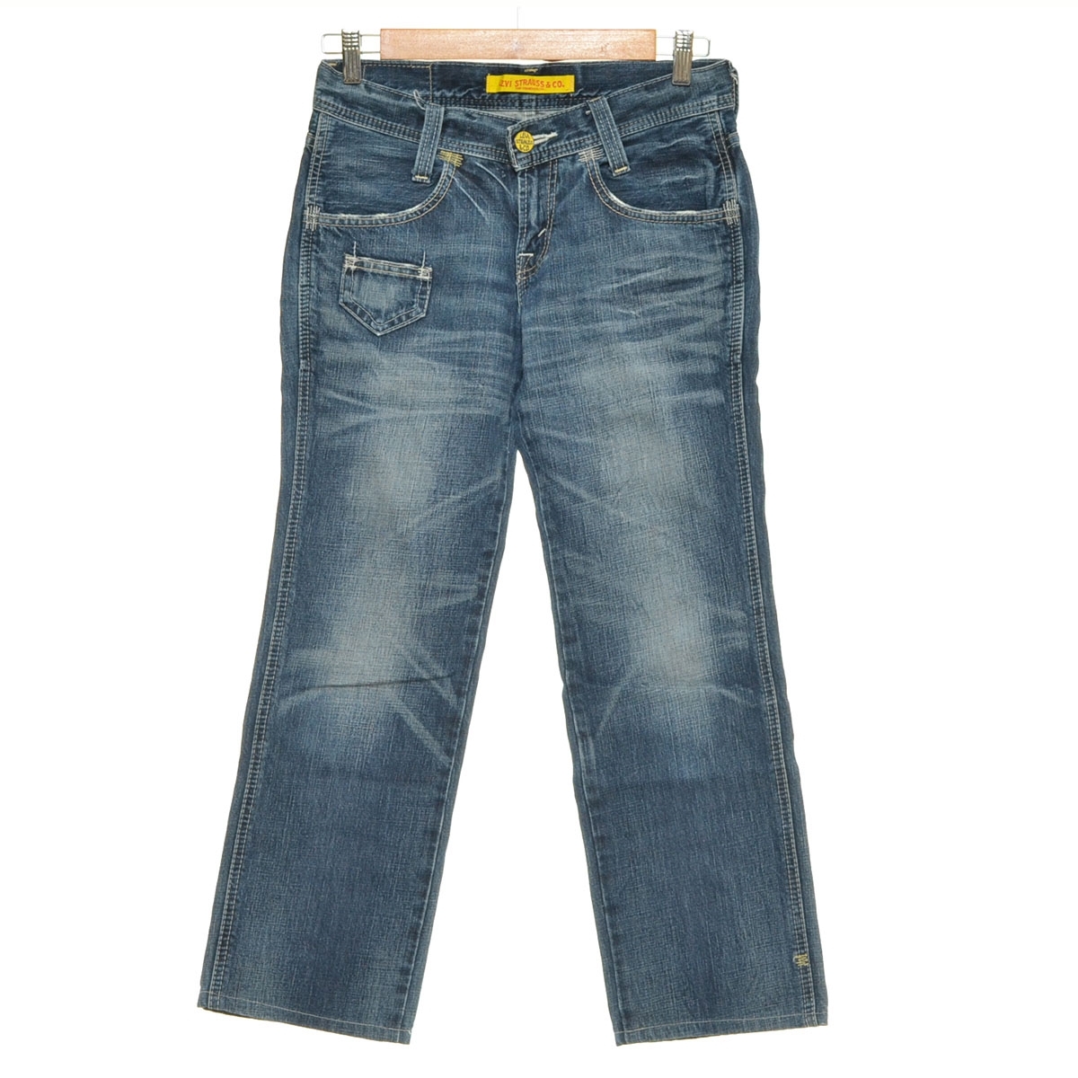 □551755 LEVI'S リーバイス ○デニムパンツ ローライズ ストレート ダメージジーンズ サイズW28 レディース インディゴブルー拍卖