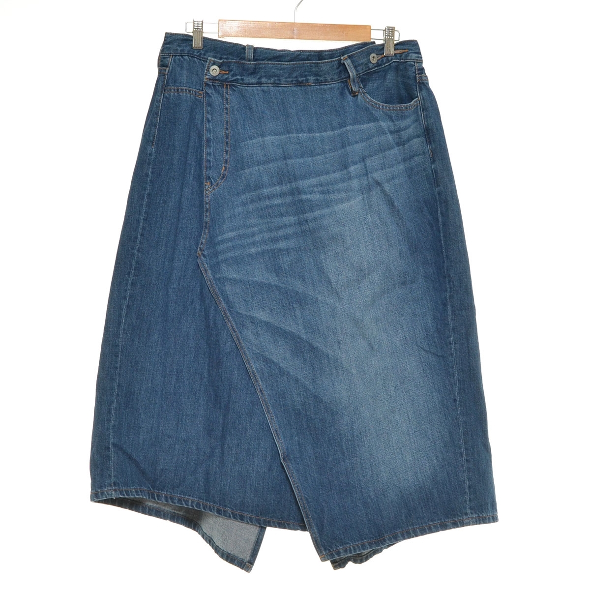 ■550860 未使用品 AS KNOW AS olaca アズノウアズ オオラカ おおらかサイズ スカート ●甘織りデニムで加工感SK OE0915 レディース拍卖