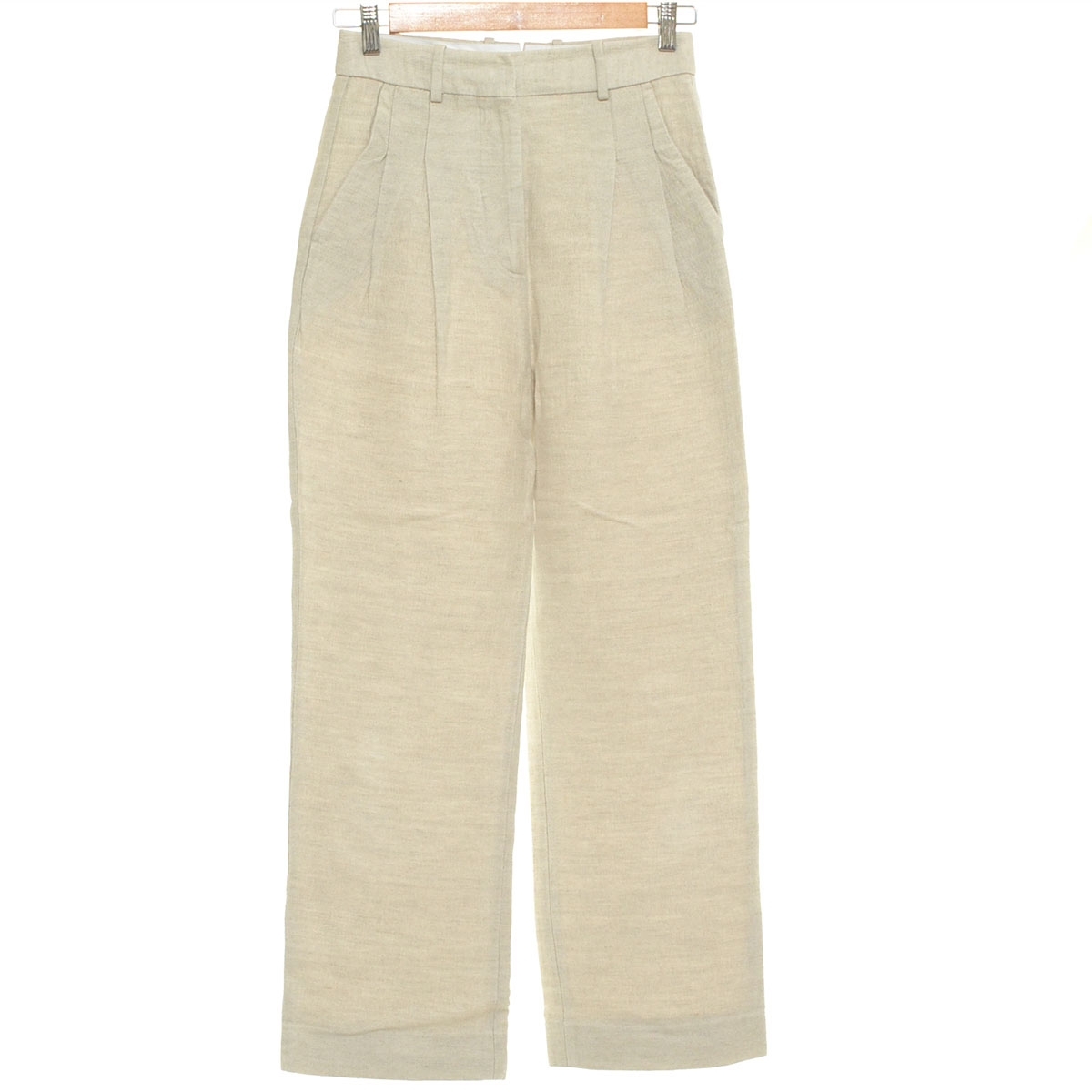 ■536165 BY MALENE BIRGER バイマレーネビルガー ●パンツ リネンストレートセンタータックパンツ サイズ30 麻綿 レディース ベージュ拍卖