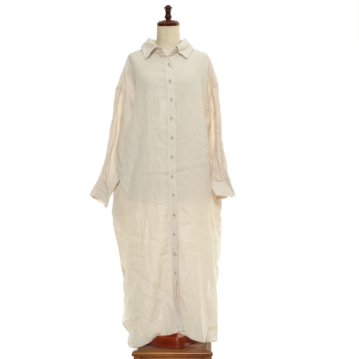 ■560218 未使用品 natural by clip studio CLIP ロングワンピース ●サンドウォッシュリネンロングシャツ サイズF レディース拍卖